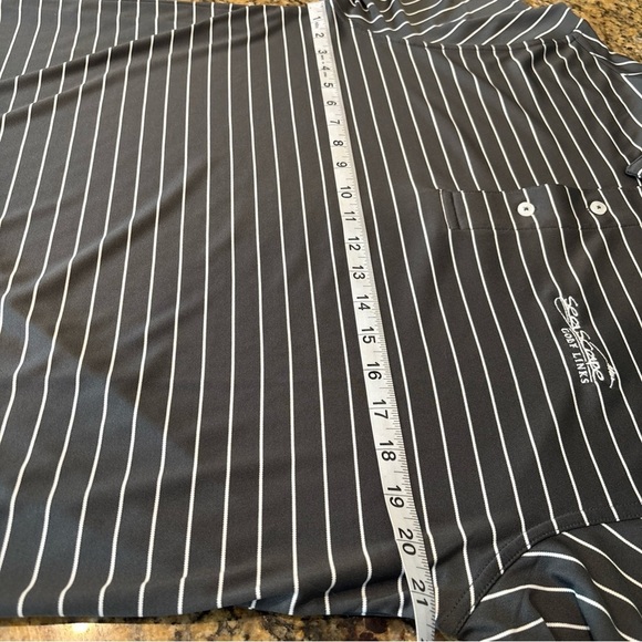 OXFORD AMERICA SEA SCAPE GOLF LINKS MENS MEDIUM POLO GREY WHITE STRIPES - Picture 11 of 14
